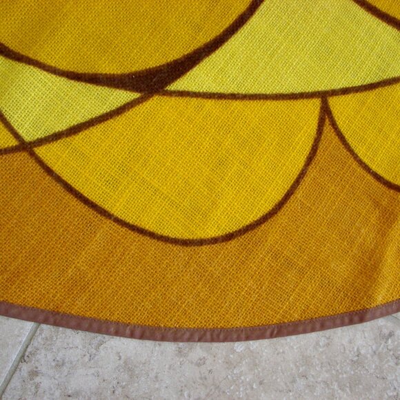 Vintage MCM 70s Round Tablecloth Orange Yellow Brown Geometric Pattern Germany - Picture 8 of 11